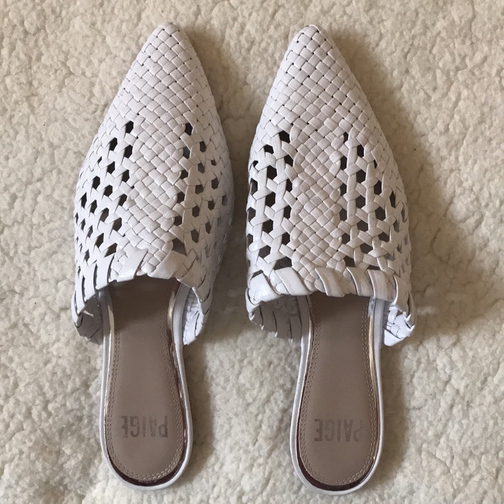 Paige | Alana Woven White Leather Mules Size 7.5 - Picture 2 of 7